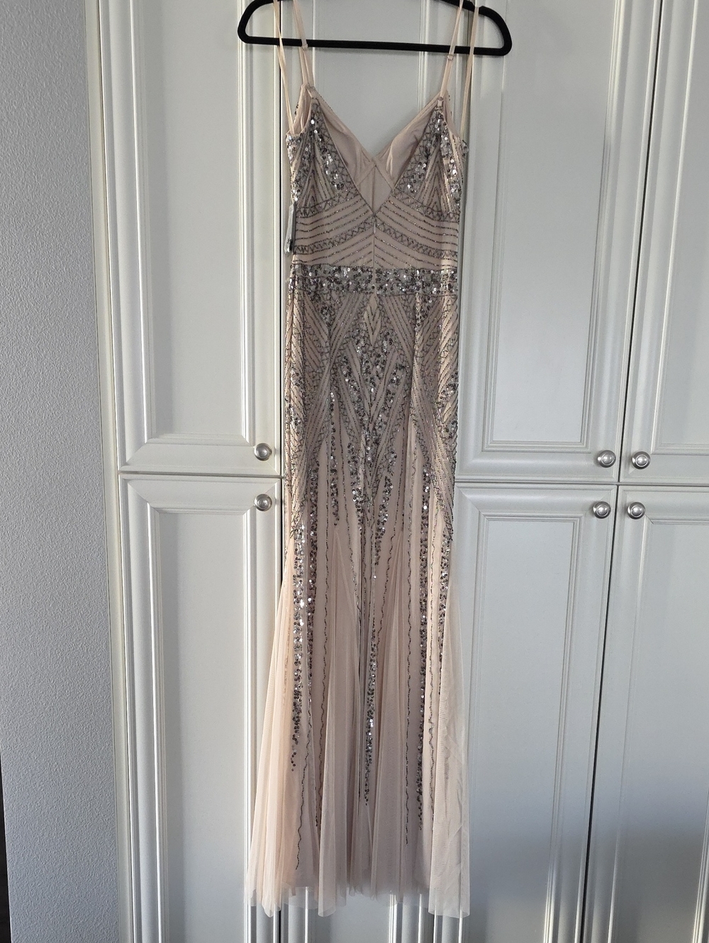 NWT MARINA | Beaded Spaghetti Strap Formal Gown - Picture 11 of 12